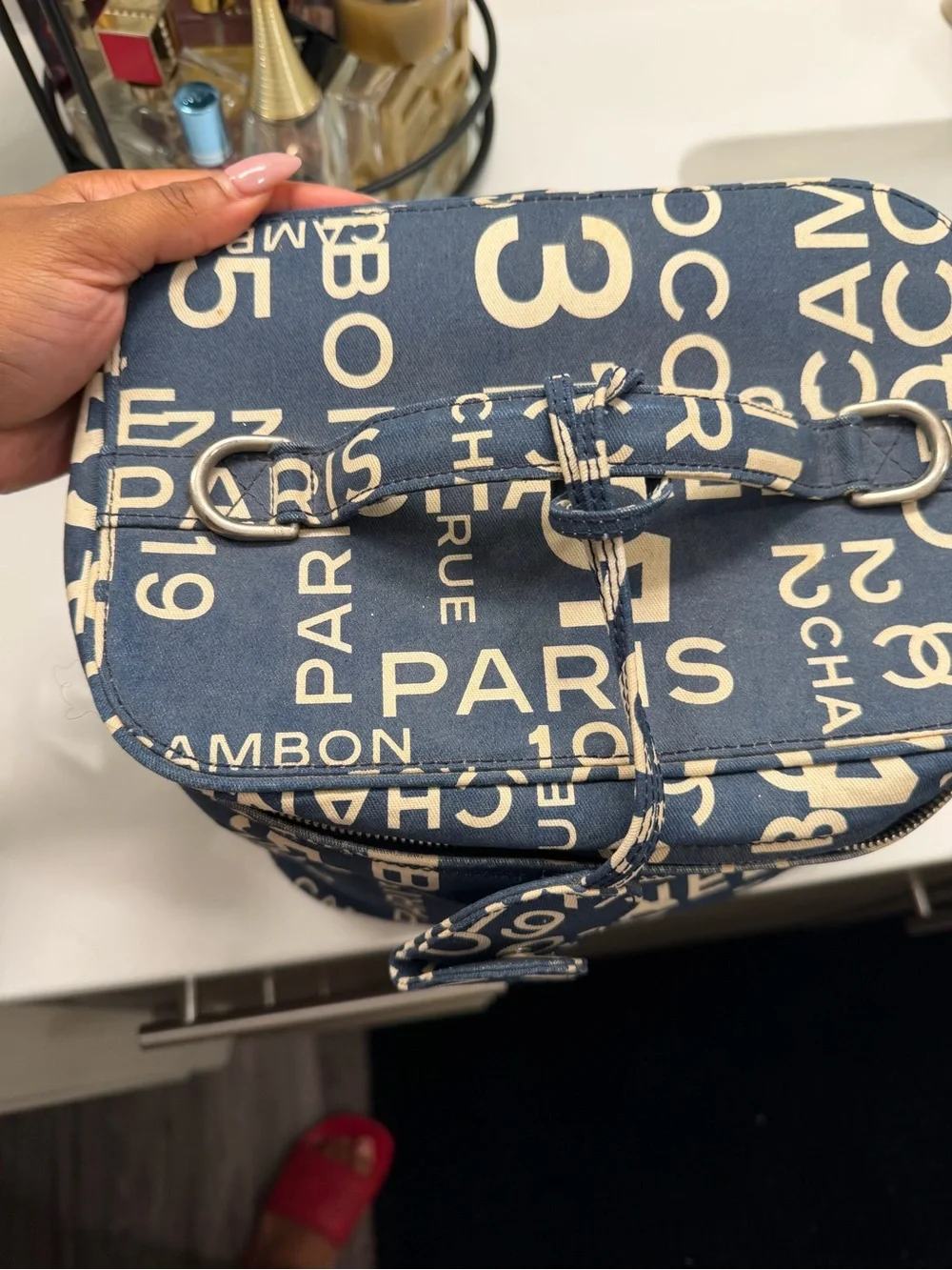 CHANEL Navy and Cream Logo Canvas Vanity Case